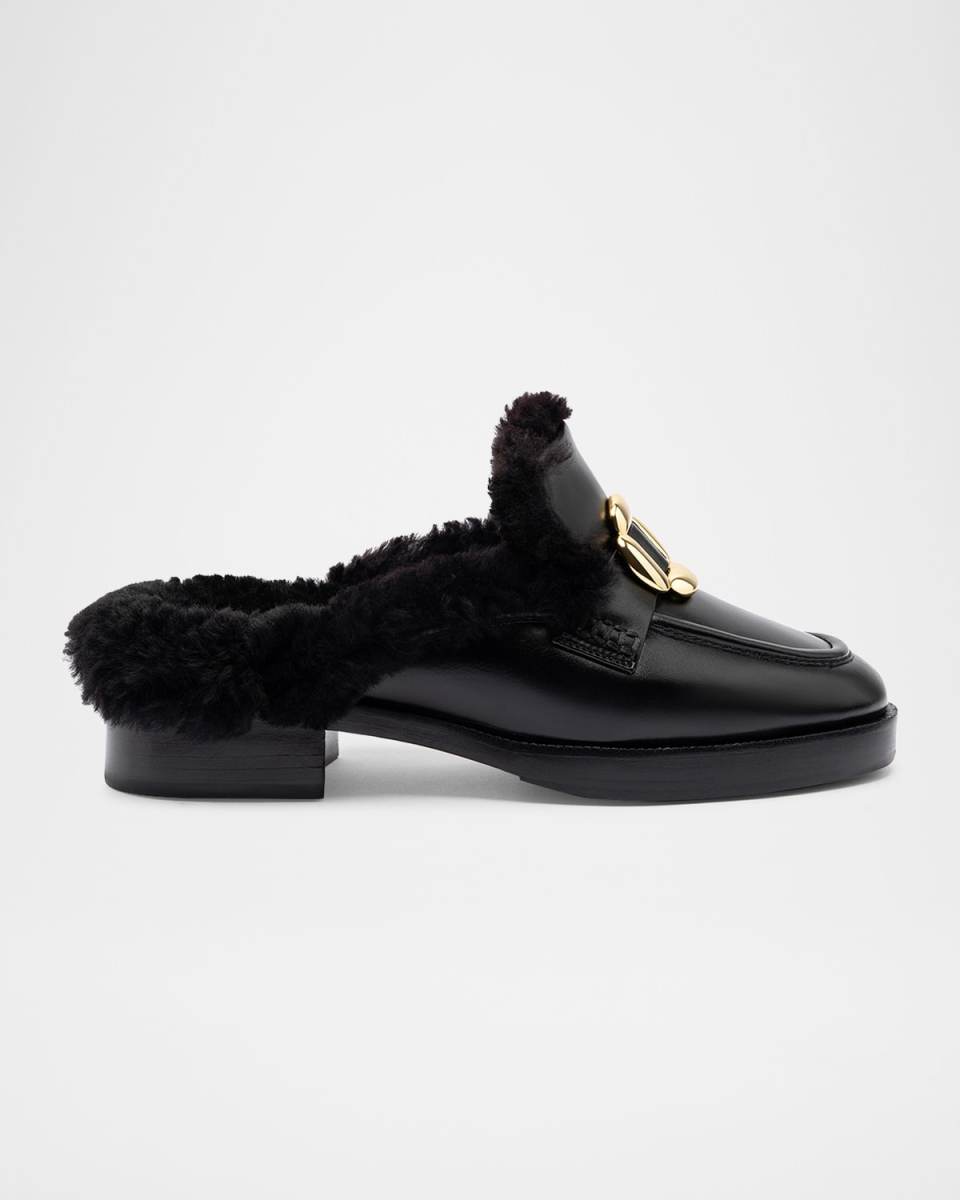 Bobbie Leather Shearling Loafer Mules